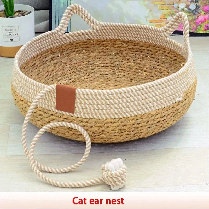 Cozy All-Season Weaving Cat Sleeping Nest with Universal Mats | Breathable & Comfortable Pet Bed