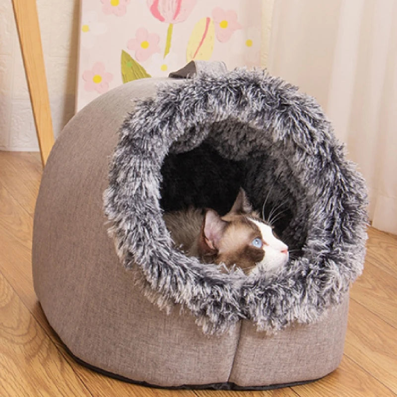 Scratchproof Plush Pet Cave - Enclosed Warm Soft Bed for Dogs & Cats | Deep Sleep Sofa for Kittens