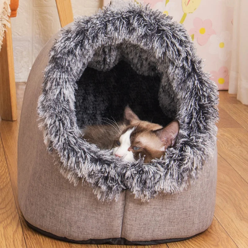 Scratchproof Plush Pet Cave - Enclosed Warm Soft Bed for Dogs & Cats | Deep Sleep Sofa for Kittens