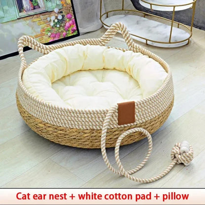 Cozy All-Season Weaving Cat Sleeping Nest with Universal Mats | Breathable & Comfortable Pet Bed