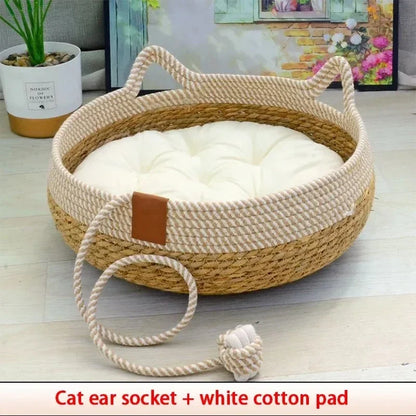 Cozy All-Season Weaving Cat Sleeping Nest with Universal Mats | Breathable & Comfortable Pet Bed