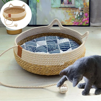 Cozy All-Season Weaving Cat Sleeping Nest with Universal Mats | Breathable & Comfortable Pet Bed